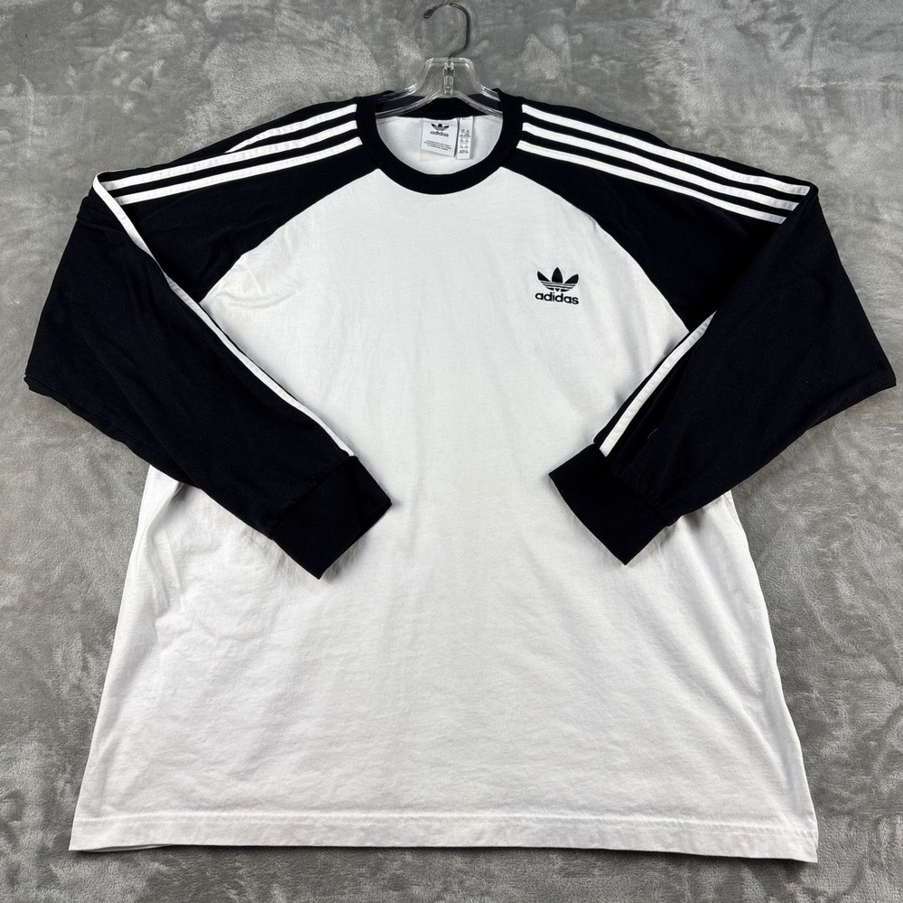 Adidas T-Shirt Mens 2XL Raglan White Black 3-Stripes Trefoil Logo EUC